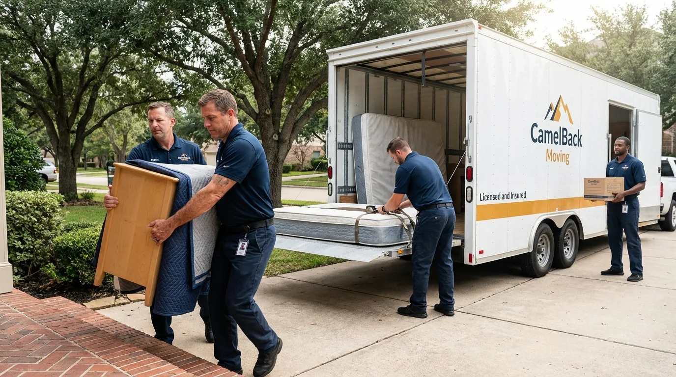 Crew loading residential truck for cross-state move from Brandon, VT